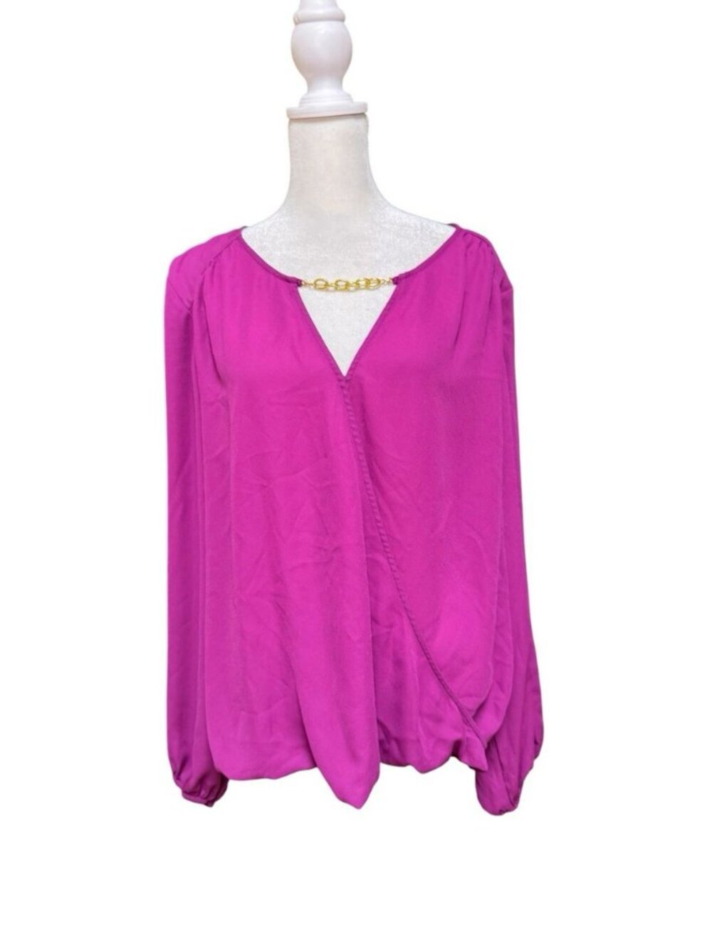 INC International Concepts XL Magenta Faux Wrap Chain Neck Blouse